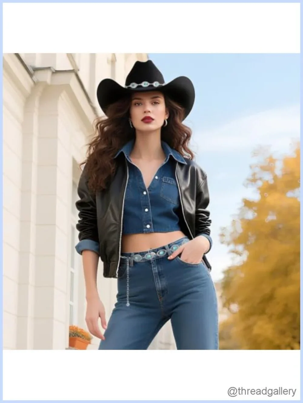 Turquoise Concho Chain Belt & Cowboy Hat Band Set Western Cowgirl Accessories